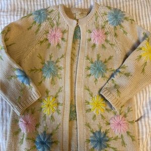 Vintage 1950s Wool Floral Cardigan grannycore